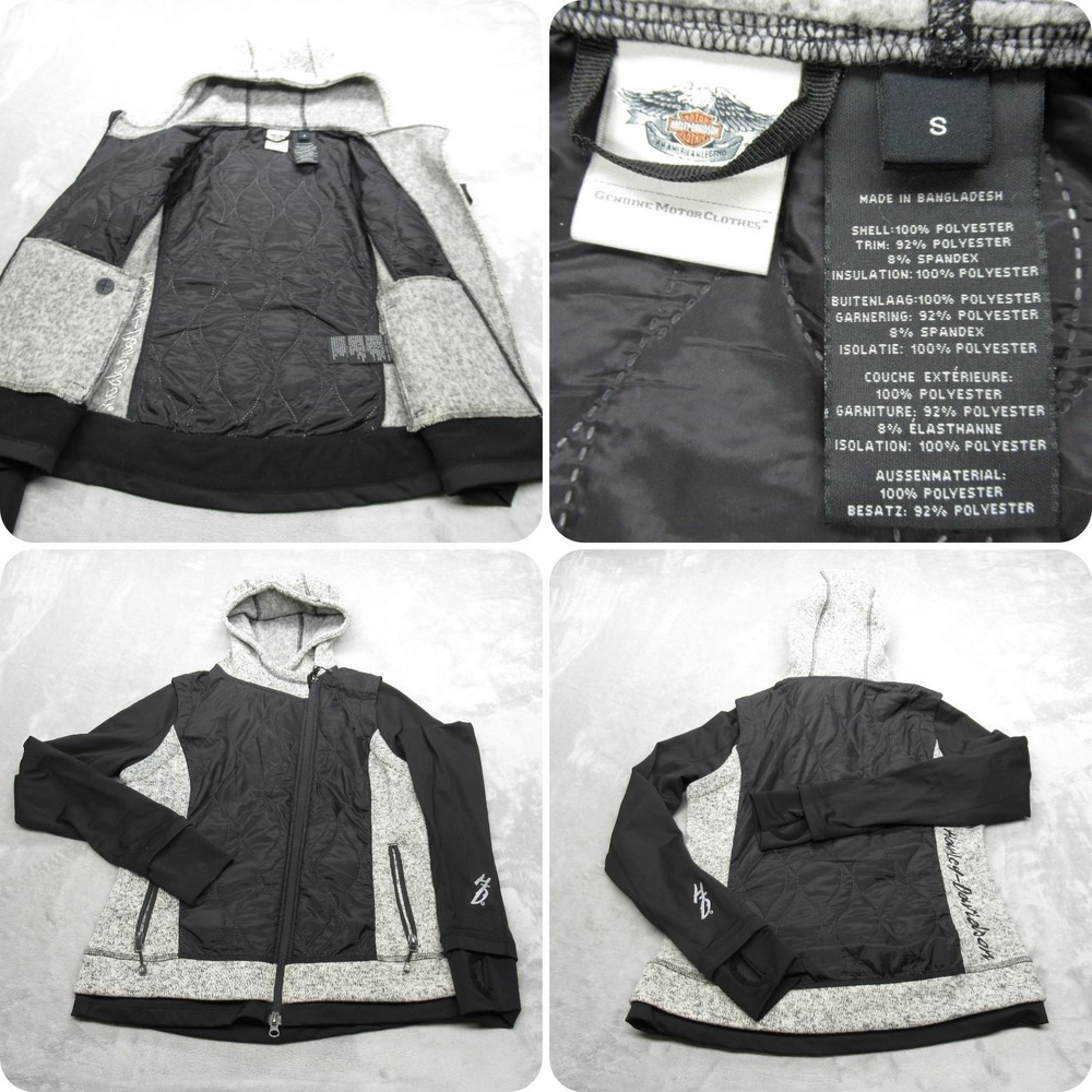 Harley Davidson Jacket Womens Small Black Quilt Lined Hooded Fireside Motorcycle